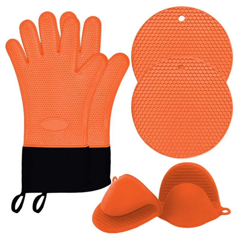 

New Honeycomb Silicone Gloves Anti-Scalding Hand Clip Placemat Set Household Microwave Oven Gloves Oven Mitts