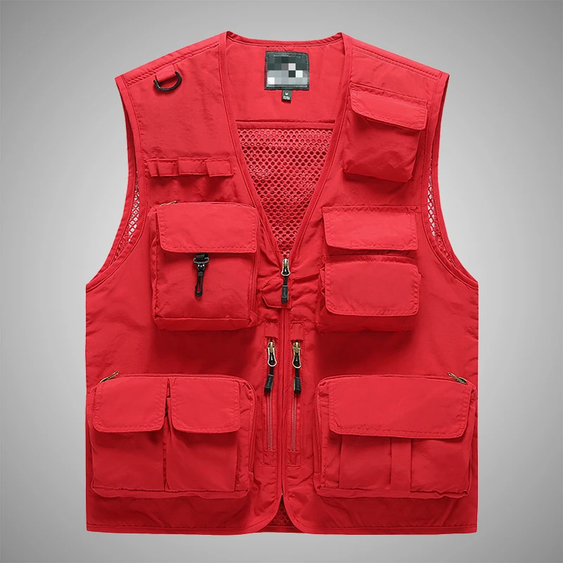 Summer Men Tactical Utility Vest Boys Red Outdoor V-neck Sleeveless Vest Casual Hunting Fishing Vest Male Fashion Sportswear
