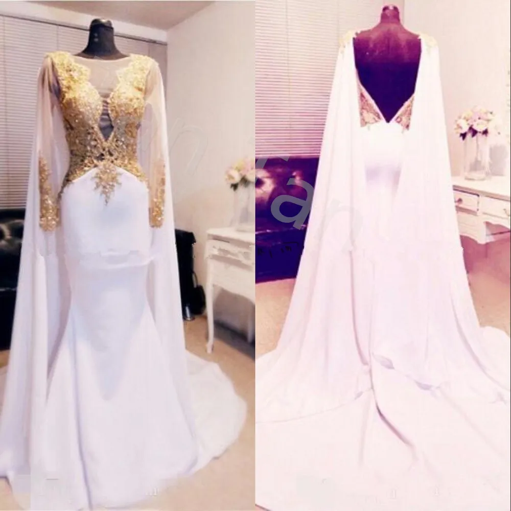 2020 Gold Lace Applique Arabic Kaftan Evening Dress Long Sleeves Mermaid Dubai Formal Gowns Ladies Prom Plus Size | Свадьбы и
