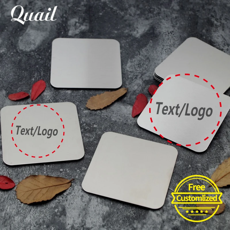 

Quail 100pcs Square Table Cup Mat Non-slip coaster Stainless steel metal coaster Free engraving your logo or text name