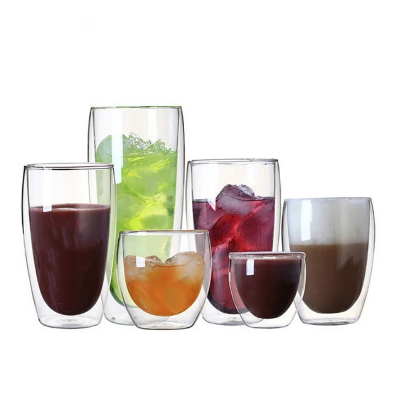 

Heat Resistant Double Wall Tea Glass Cup Beer Coffee Cup Set Handmade Creative Healthy Beverage Glasses Transparent Drink