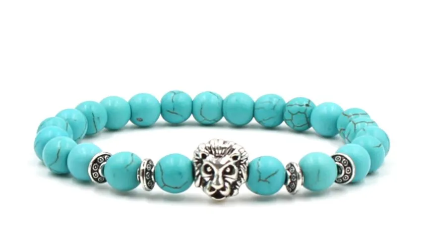8mm ehg2 Lion head Bangles turquoise Buddha Prayer Yoga Bracelet women men nature stone Party Wedding Jewelry | Украшения и