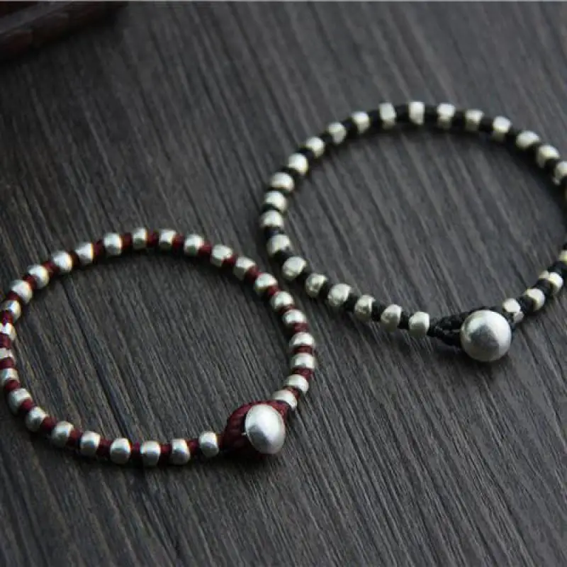 Настоящее 925 пробы серебряные круглые бусины счастливый красный веревочный