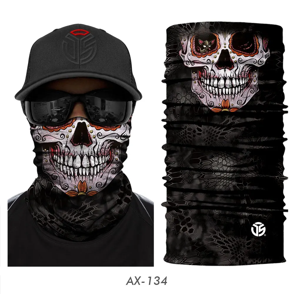 AX-134 3D Skull Ghost Balaclava Neck Gaiter Motorcycle Bandana Head Shield Skeleton Moto Biker Tube Scarf Headband Half Face Mask Men - Цвет: AX-134
