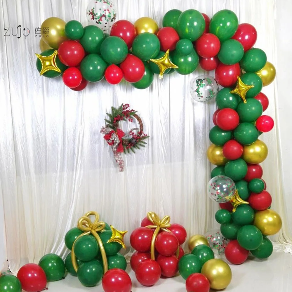 

1 Set Christmas Decorations 2022 Balloons Arch Green Red Chrome Gold Star Balloon Garland for Christmas Party Decor Supplies