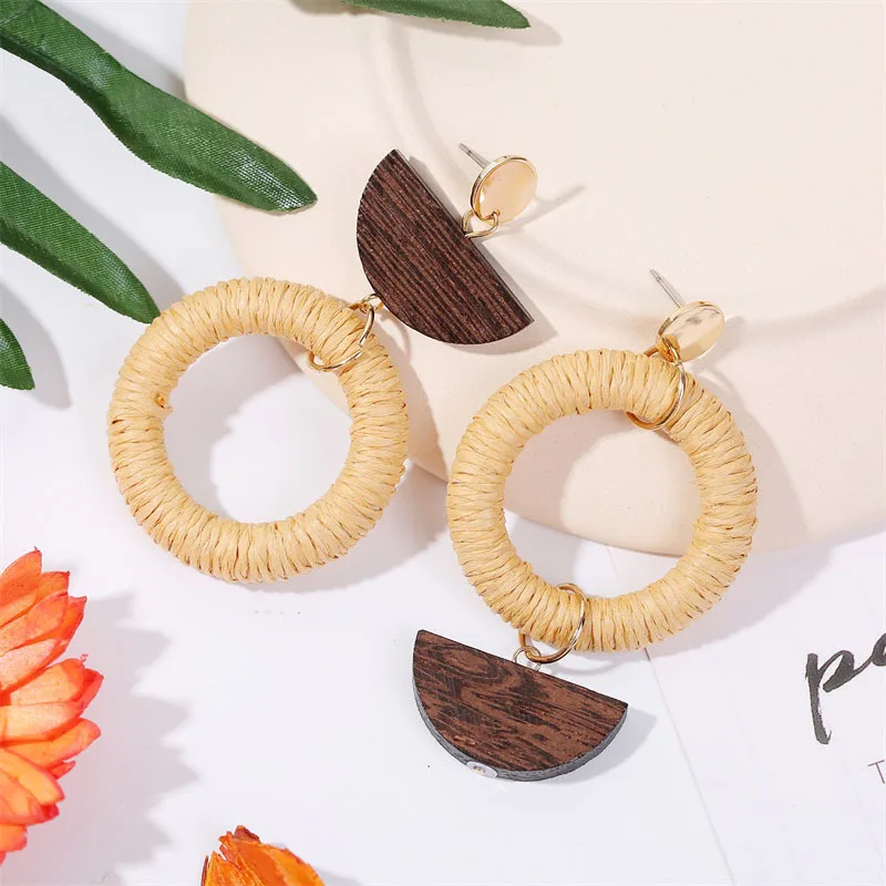 YAOLOGE Boho деревянные серьги, подвеска из натурального дерева ручной работы, креативные антикварные Винтажные висячие серьги для женщин, ювелирные изделия в богемном стиле - Окраска металла: W182