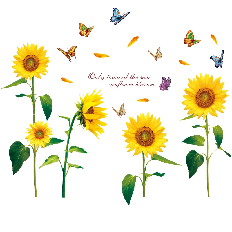 Съемные наклейки на стену из ПВХ с желтым подсолнухом и бабочкой украшение для