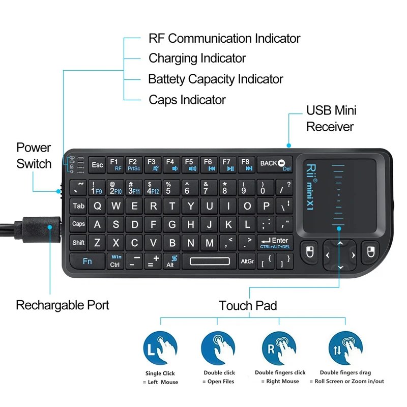 X1 мини беспроводная клавиатура Touch 2 4G Fly Air mouse с сенсорной панелью для игр