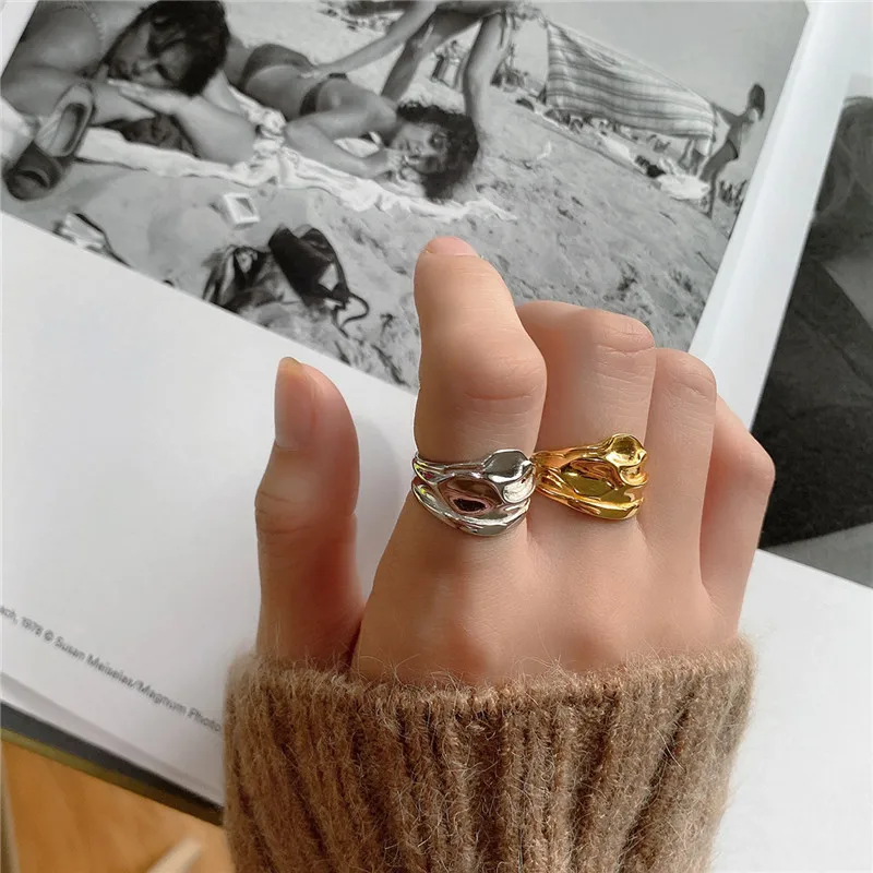 

RUIYI Real 925 Sterling Silver Geometric Irregular Heterotypic Rings Women Minimalism Concave Convex Fashion Simple Rings 2020
