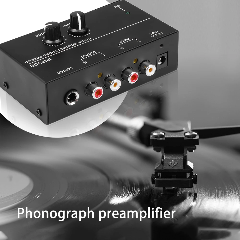 

Portable Phono Preamp Preamplifier with Level Volume Controls RCA Input Output 1/4" TRS Output Interfaces for LP Vinyl Turntable