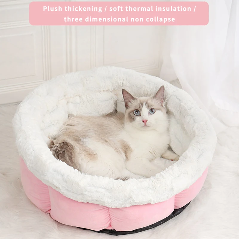 

Round Dog Bed Cat House Soft Long Plush Cat Kennel Puppy Kitten Sleeping Bed Basket Pet Cushion Mat Pet Supplies Dog Accessories