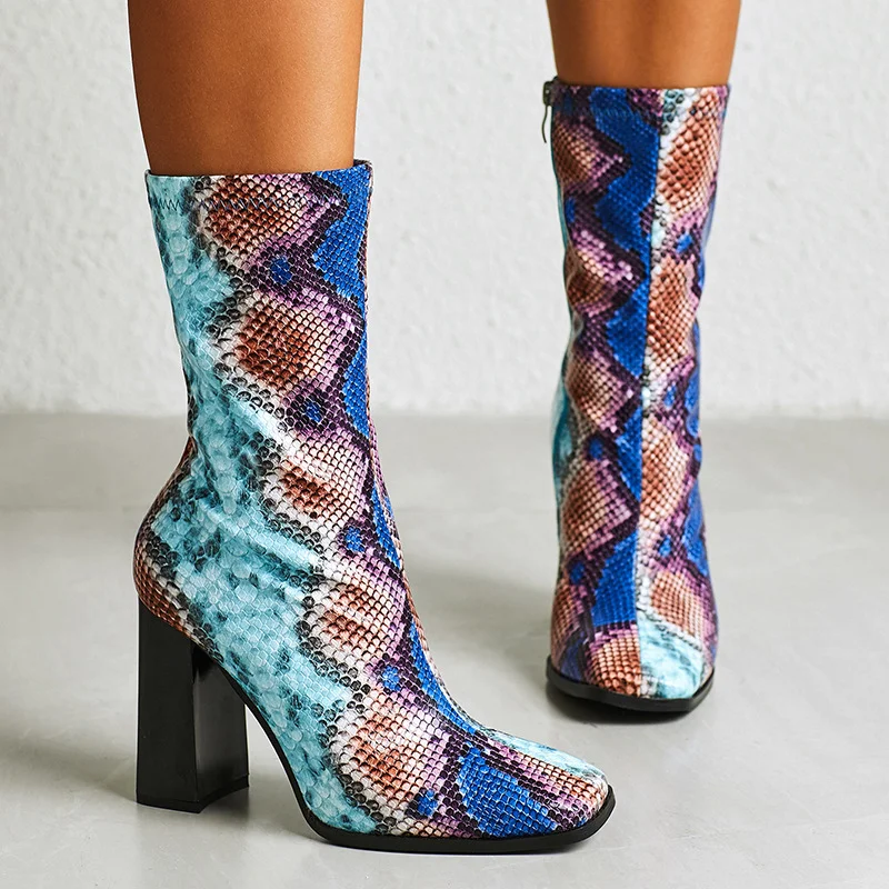 

Winter Women Fashion Boots Mid-calf Quality Leather Platform Square High Heel Sexy Mature Shoes Ladies Party Dress Wedding 2021