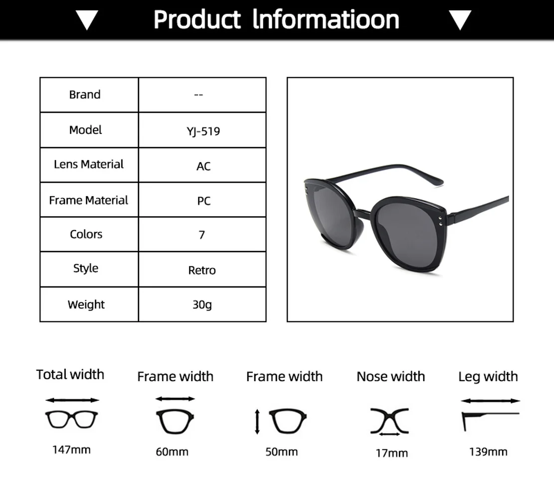 

High Quality Vintage Cat Eye Sunglasses For Women 2020 Outdoor Beach Driving Eyeglasses Big Frame Fashion Lady Eyewear Goggle UV
