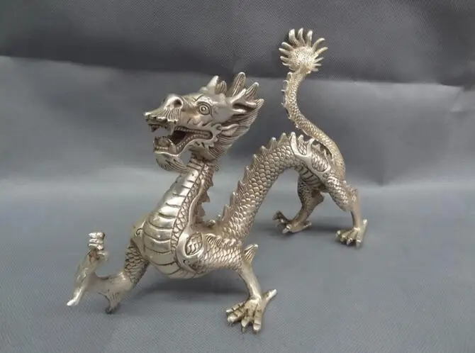 Медная Статуя 12 &quotКитайский серебряный Зодиак миф чудовище Статуэтка Богатство