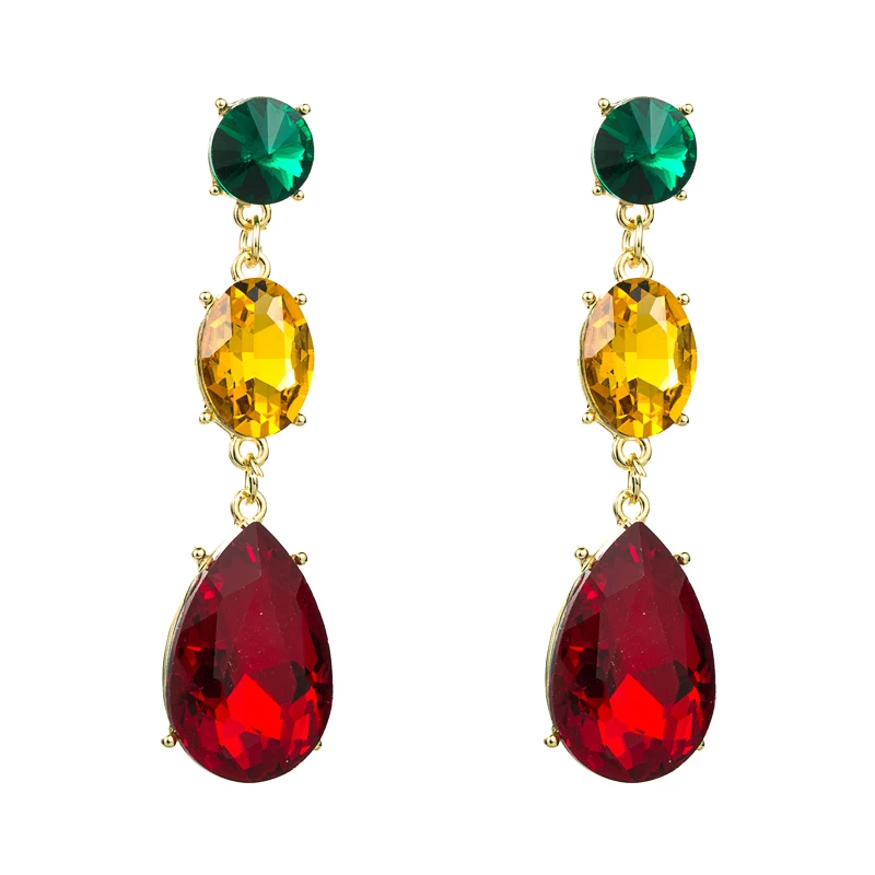 

New Fashion Multi Color Crystal Dangle Earrings for Woman Vintage Geometric Water Drop Shape Drop Earrings Girls Party Jewelry