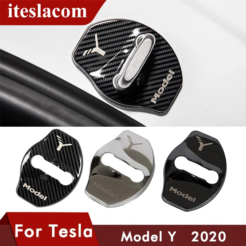 

4pcs Car Door Lock Buckle Protective Rust Cover Metal Sticker For Tesla Model Y & 3 Emblems Case Logo Badge Accessories Stickers