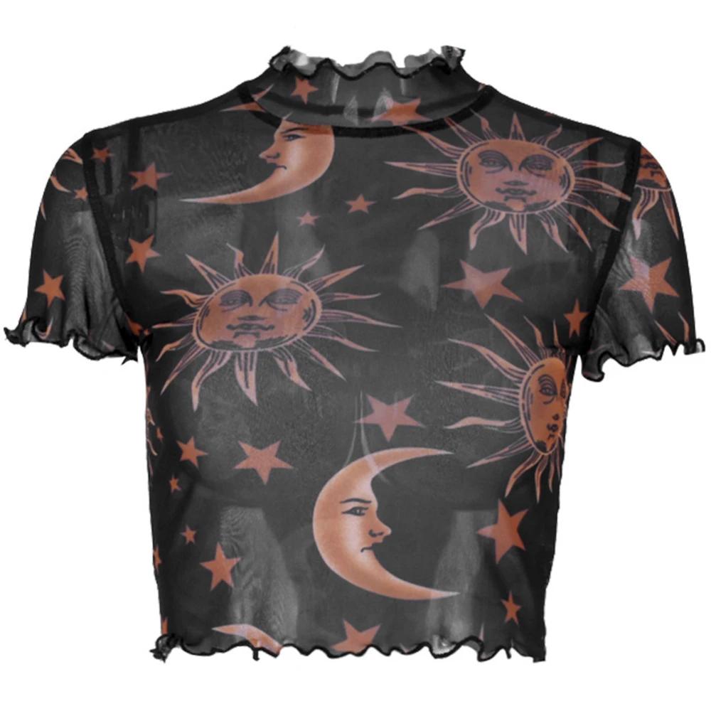 Женский модный прозрачный пуловер с принтом звезды луны и солнца Облегающий