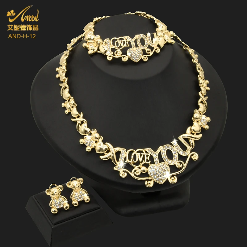 

ANIID Jewelery Gold Plated African Xoxo Necklace Set Women I Love You Bridal Earring Dubai High Quality Wedding IndianJewellery