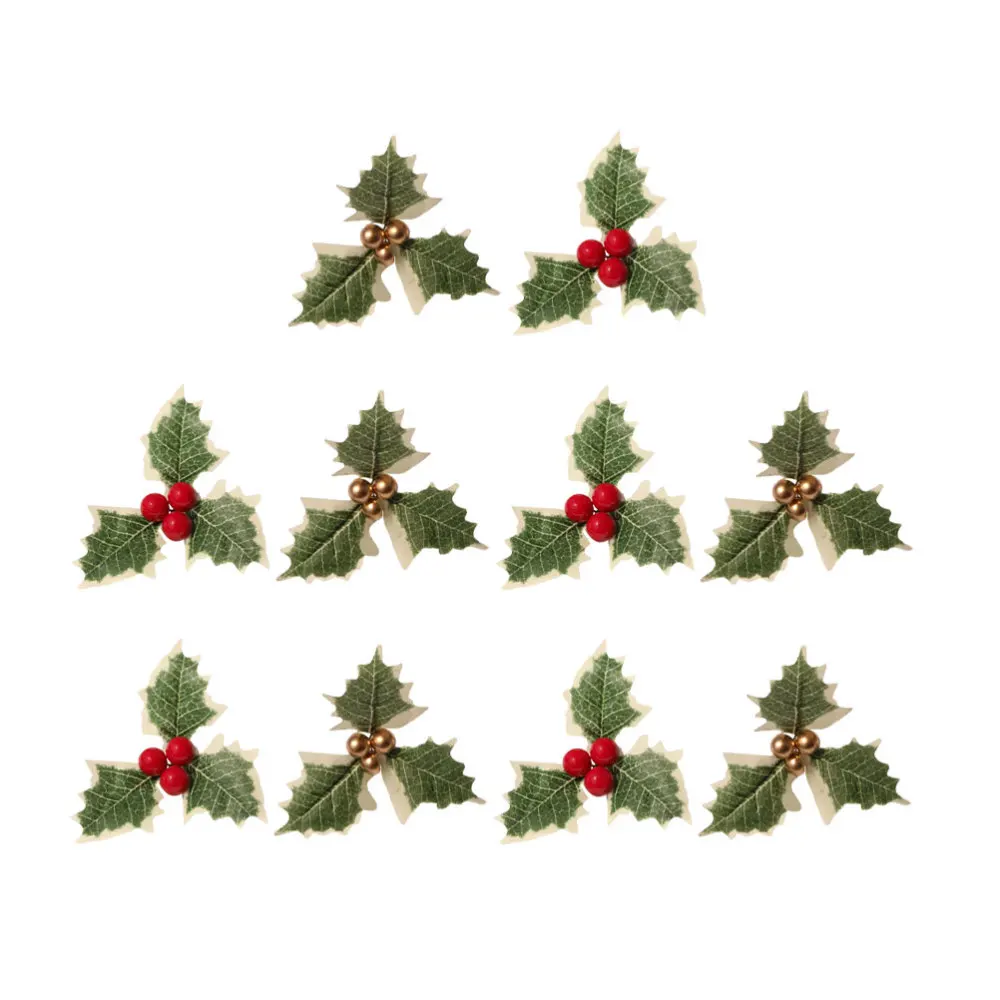 

10pcs Creative Christmas Plant Stem Pick Garland Accessories Decoration Artificial Berry Green Leaf Pick Plant for DIY Home Orna