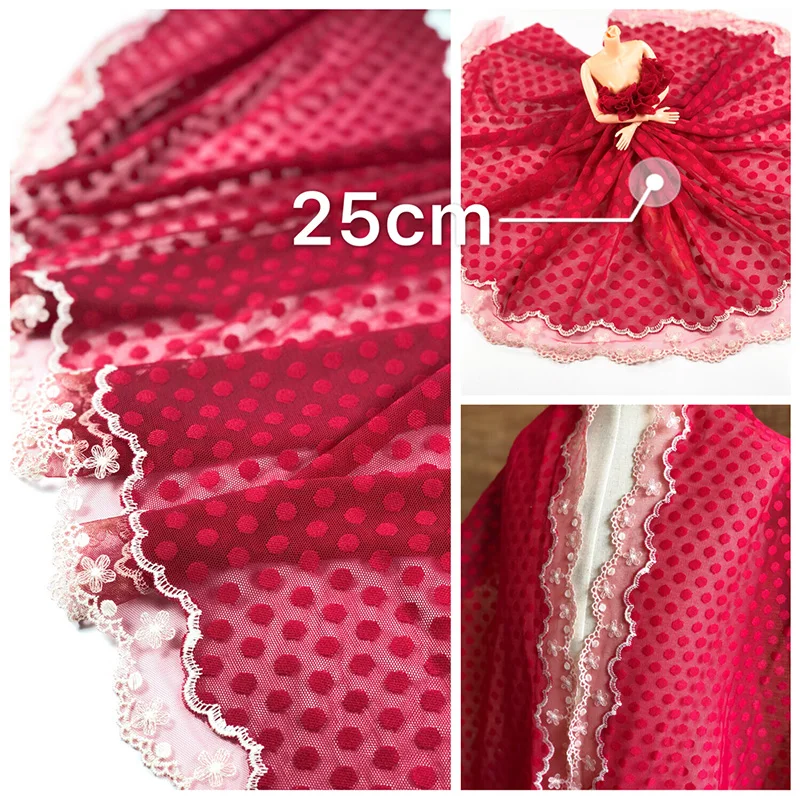 25cm width Черный красный Вышивка кружевной отделкой Ткань аксессуары 18 см шириной 2 ярдов/партия RS97 - Цвет: 25cm width