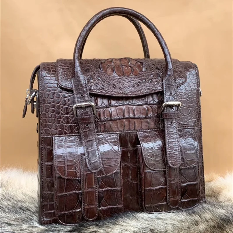 Повседневная дизайнерская мужская сумка из натуральной крокодиловой кожи с