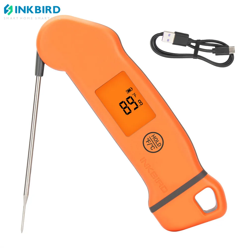 

Inkbird Waterproof Digital Meat Thermometer with Rotatable Screen IHT-1S Rechargeable Instant Read Food Thermometer for BBQ Cook