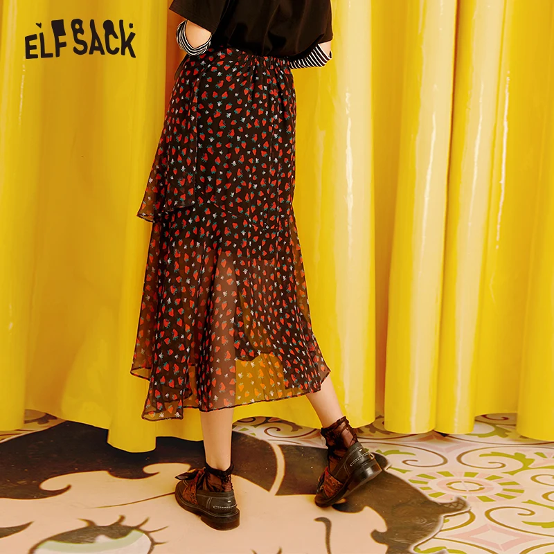 ELFSACK розовые женские юбки с милым принтом осень 2019 новые трапециевидной формы со