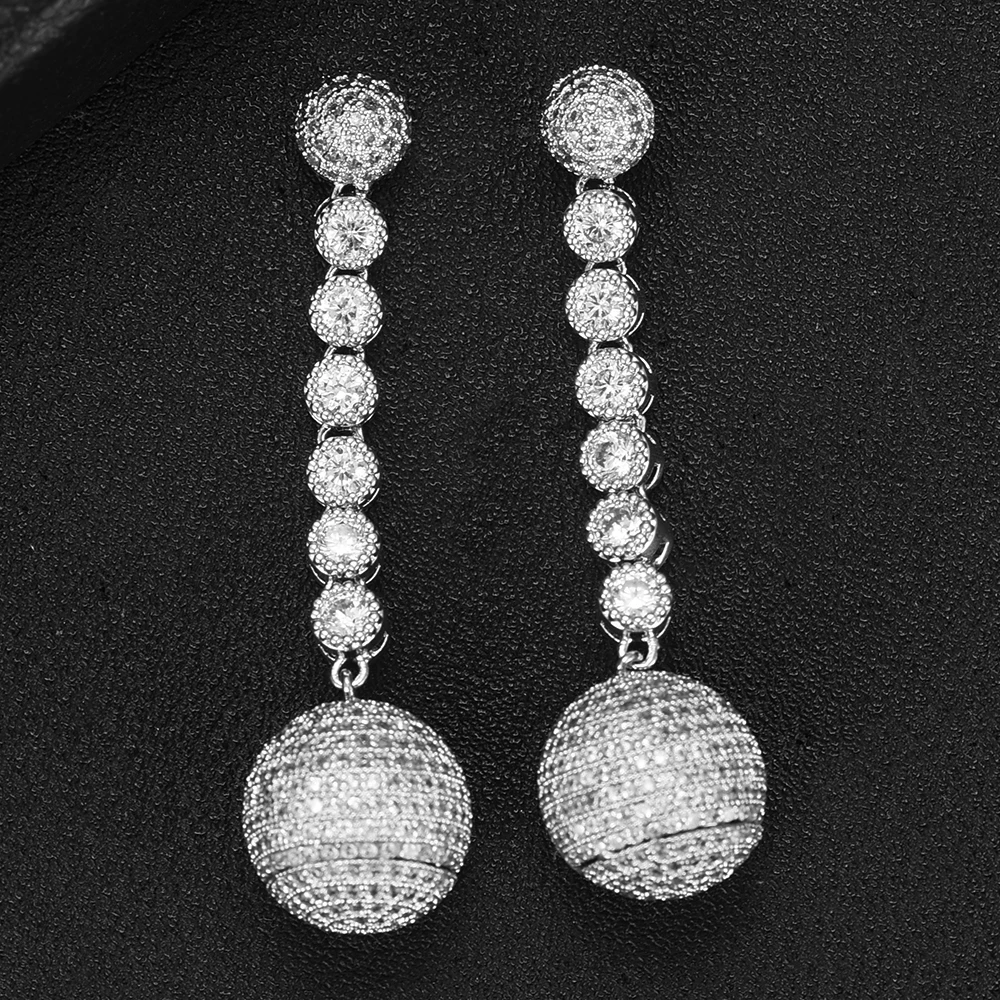 

GODKI 49mm 2019 Charms Luxury Link Chain Balls Drop Earring Women Full Mirco CZ Paved Cubic Zircon Wedding Fashion Jewelry