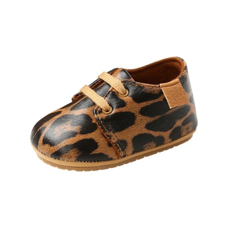 

Newborn Baby Boys Girls Shoes High Grade Leopard PU Lace-up Non-slip Soft Sole Toddler Frist Walkers 0-18M