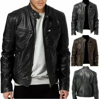 men plain soft leather bomber jacket classic slim casual coat motorcycle outdoor