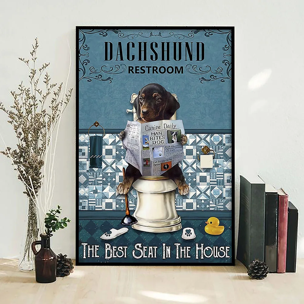 

Modern Nordic Style Toilet Dog Take a Bath Animal Poster Funny Cartoon Picture Kids Room Bathroom Decor Art Decor Canva Painting