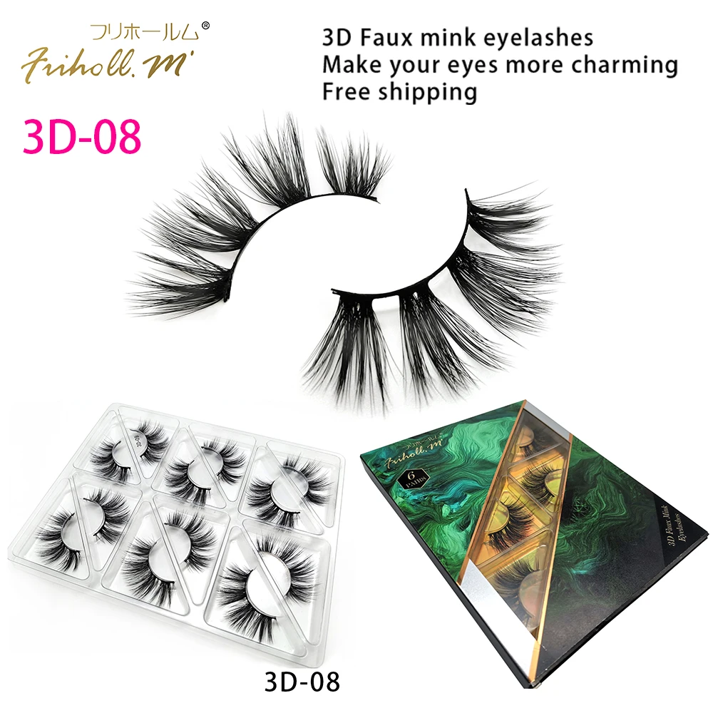 3D-08 Friholl. m шелковые ресницы, 6 пар, натуральные норковые 3d накладные ресницы для наращивания, личная этикетка, 3d синтетические шелковые ресницы - Цвет: 3D-08