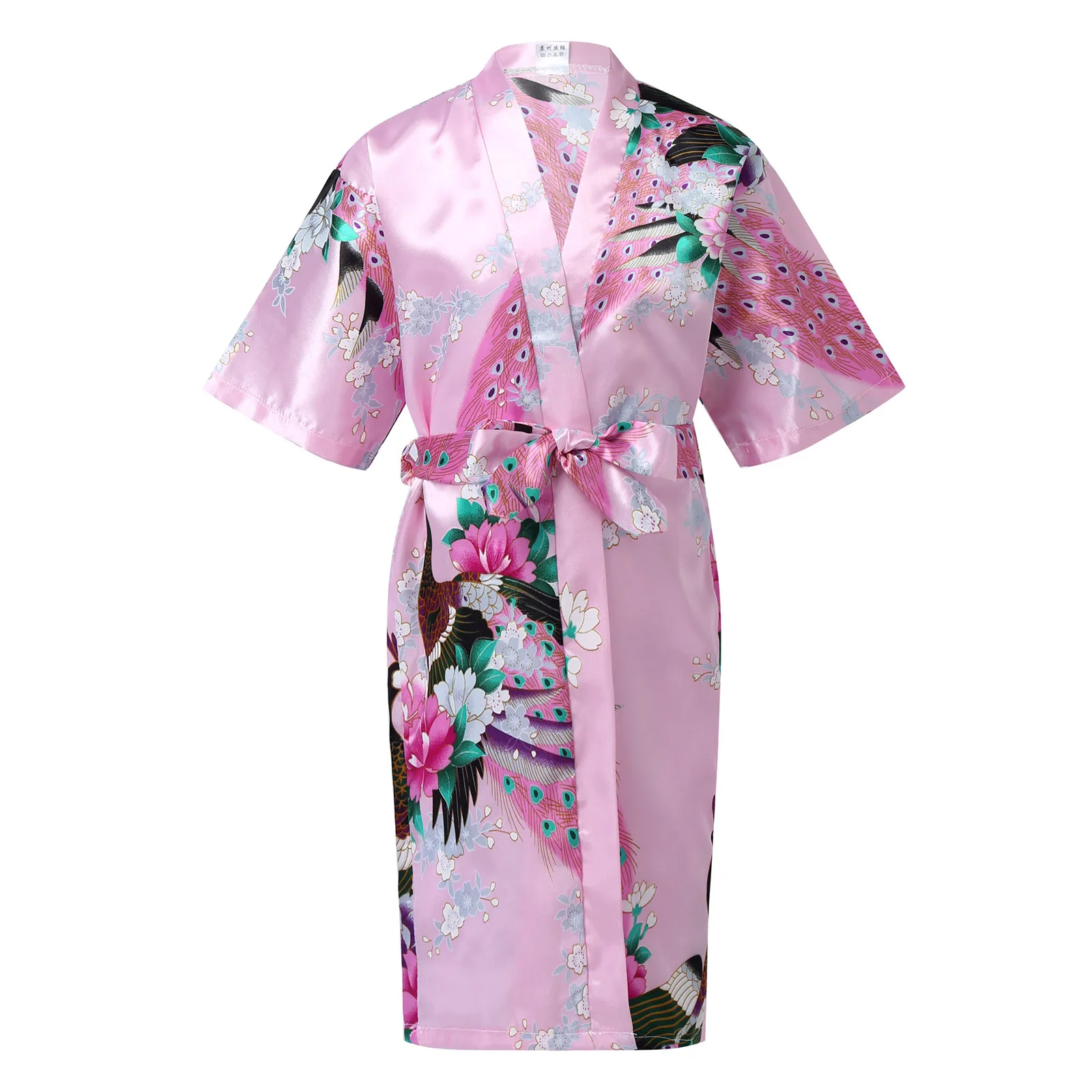 

Oyolan Child Satin Kimono Robes for Girls Kids Floral Sleepwear Peacock Flower Bathrobe Robe for Spa Wedding Birthday Nightgown