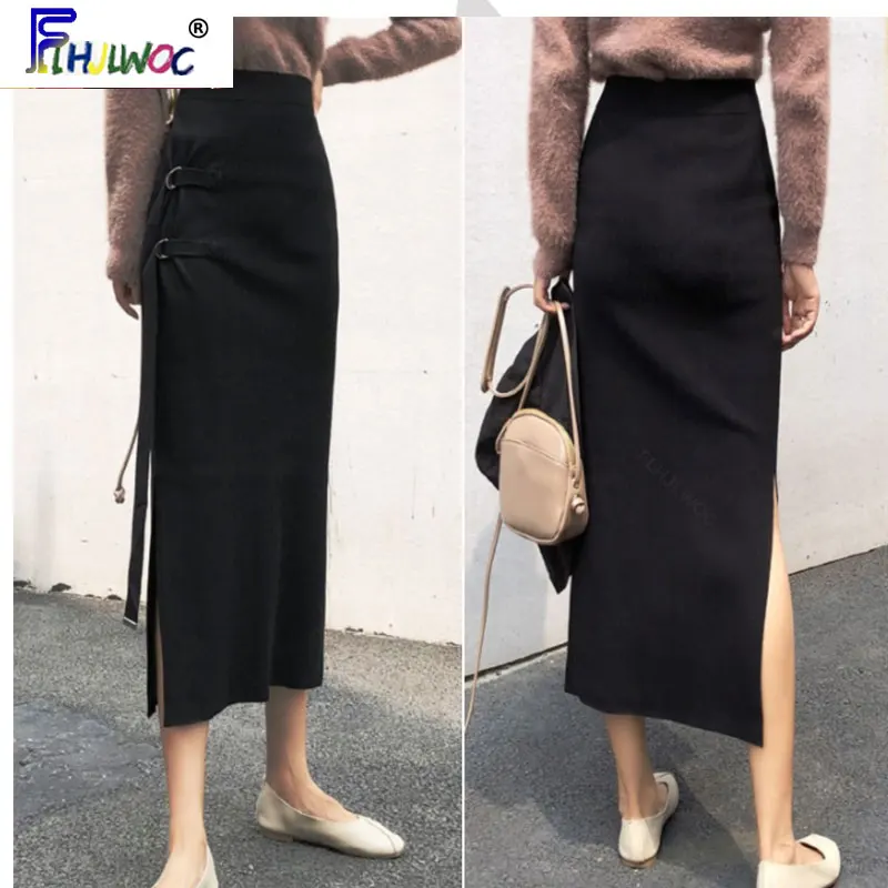 Весна Осень 2020 Дизайнерские юбки Длинная женская модная трикотажная юбка с