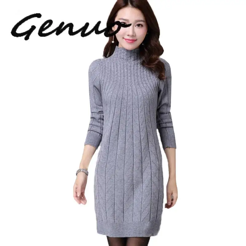 

Genuo, новинка, Осень-зима, женский свитер, платья, длинный рукав, толстая, теплая, трикотажное платье, сексуальное, тонкая водолазка, платья, ...