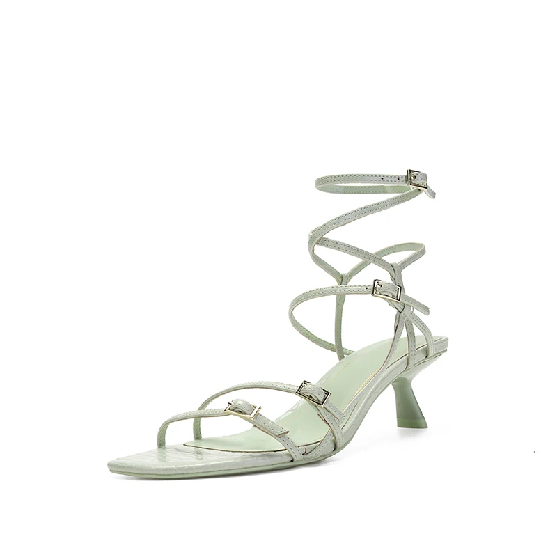 

2021 Summer Sandals Straps Comfort Shoes for Women High Heels Open Toe Cross Cross-Shoes Suit Female Beige Med Large Size Lace U