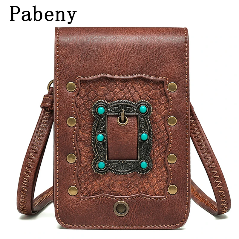

New Arrivals Steampunk Women Messenger Bag PU Leather Small Travel Mobile Phone Bags Outdoor Handbag