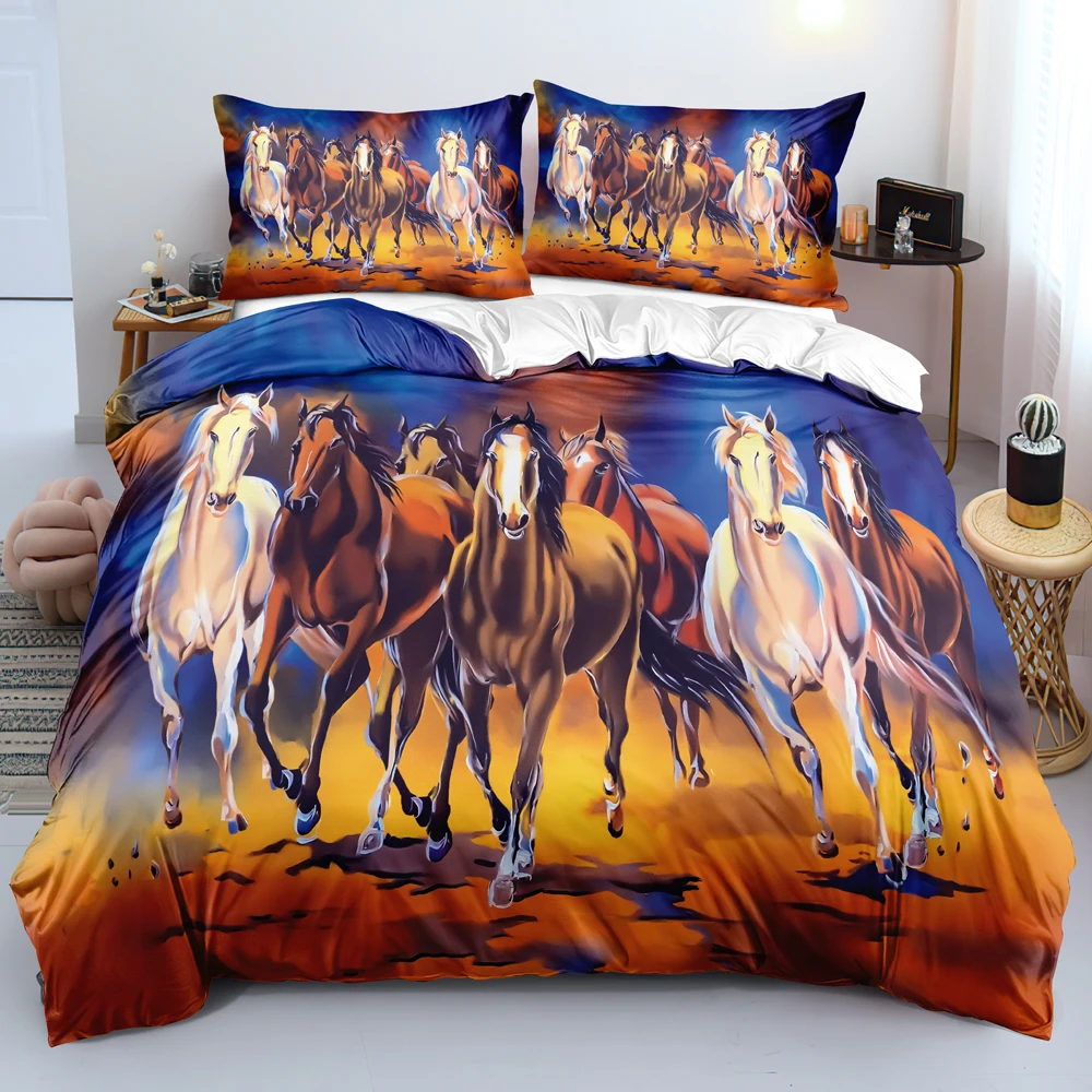 Комплект пододеяльников с 3D рисунком пары черных лошадей индивидуальный дизайн