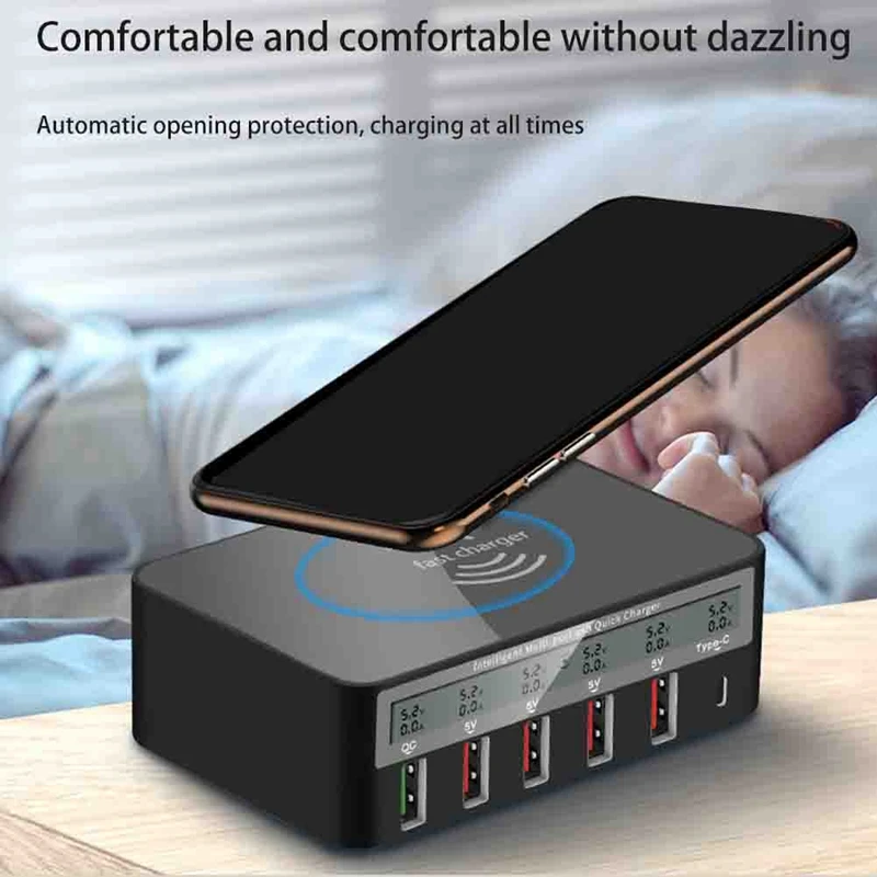 

Charging Hub with Wireless Charger 6Port Fast Charger 3.0 USB EU Plug