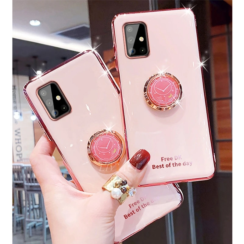 

Plating Ring Holder Silicone Phone Case For Samsung Galaxy S20 Fe S21 Plus Ultra 5g S10 Lite S9 Note 20 Ultra 10 8 9 Stand cover