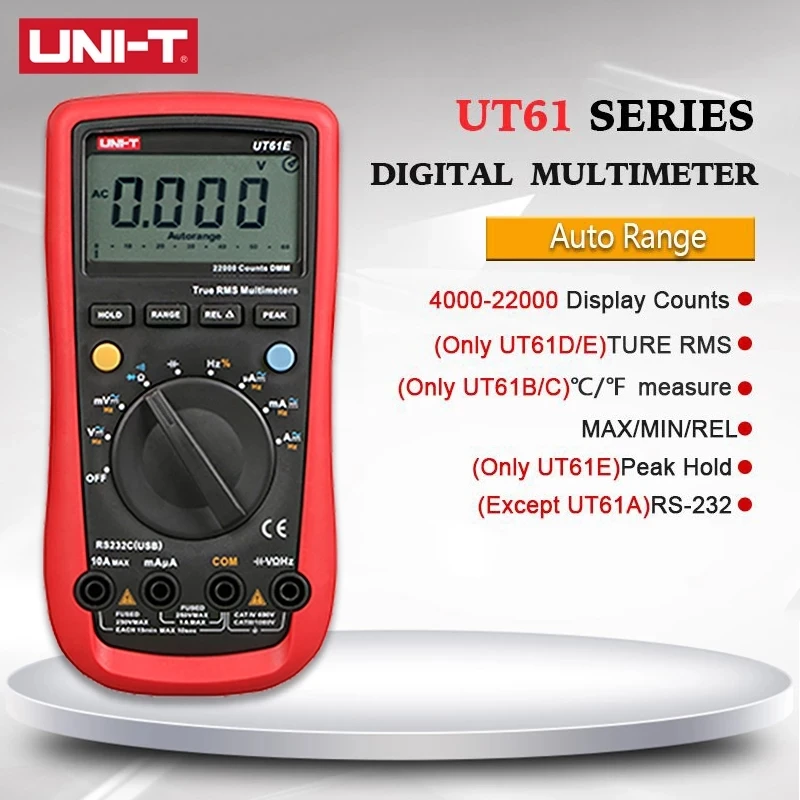 

Цифровой мультиметр, семейство моделей UT61A, UT61B, UT61C, UT61D, UT61E, UT61D +, UT61E +, true rms, Автоматический диапазон, хранение данных переменного/постоянного тока + подарок
