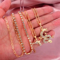 multilayer golden vintage dragon pendant necklaces for women butterfly portrait coin letter chokers necklace statement jewelry