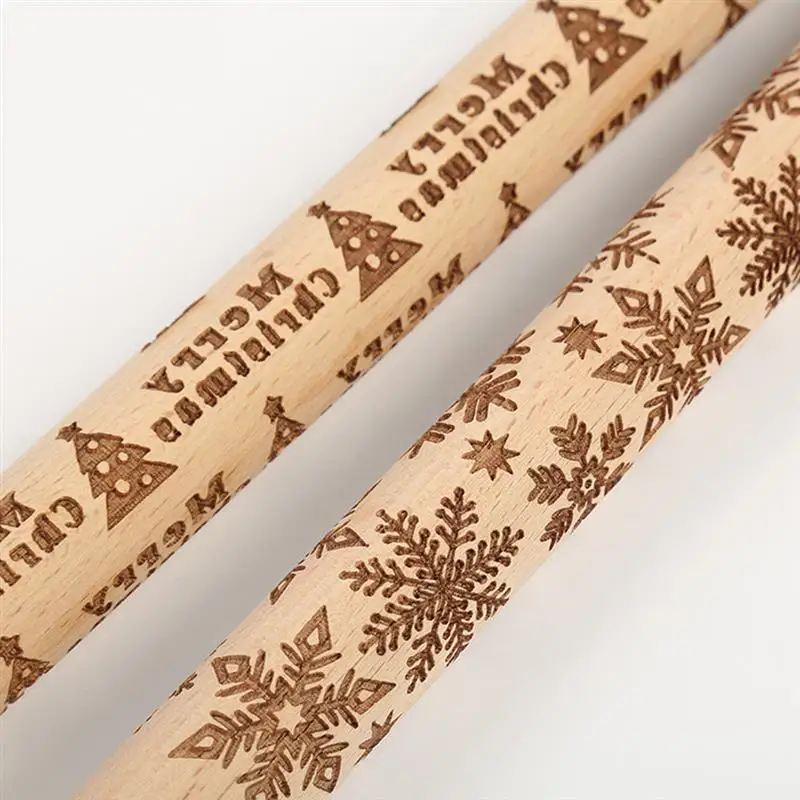 Скалка для теста гладкая эргономичная Деревянная Рождественская с прозрачным и