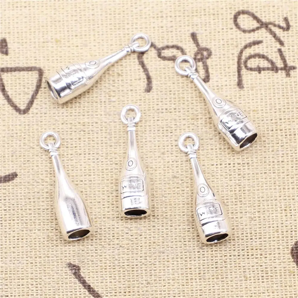 

Supplies For Jewelry Making 5pcs 7x27mm Antique Silver Color Wine Bottle Charms
