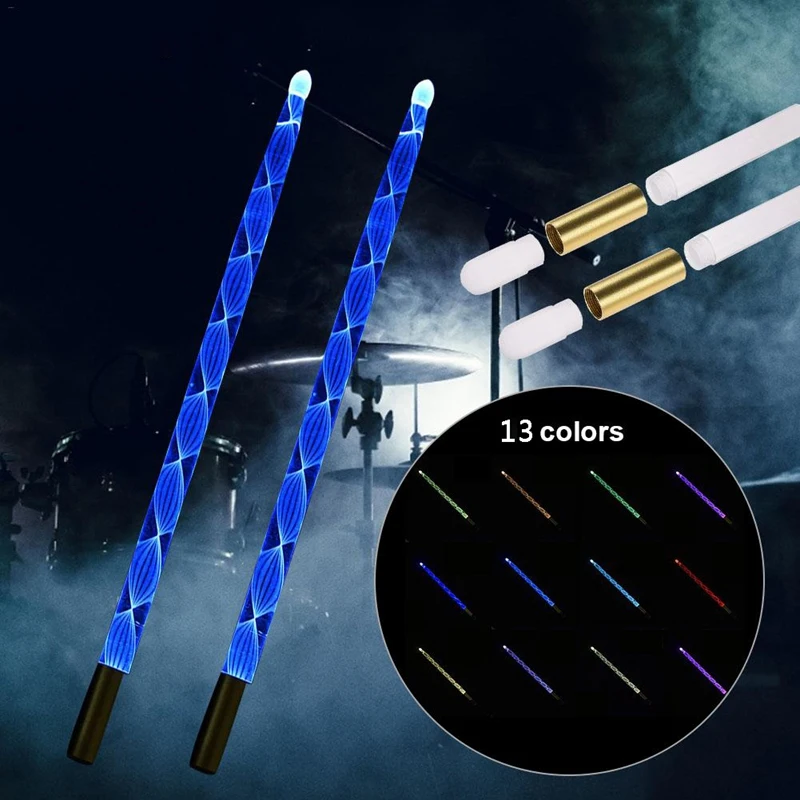 

Hot 5A Acrylic Luminous Drum Stick Bright LED Light Up Drumsticks Jazz Drumsticks in the Dark Stage 13Colors Free Change