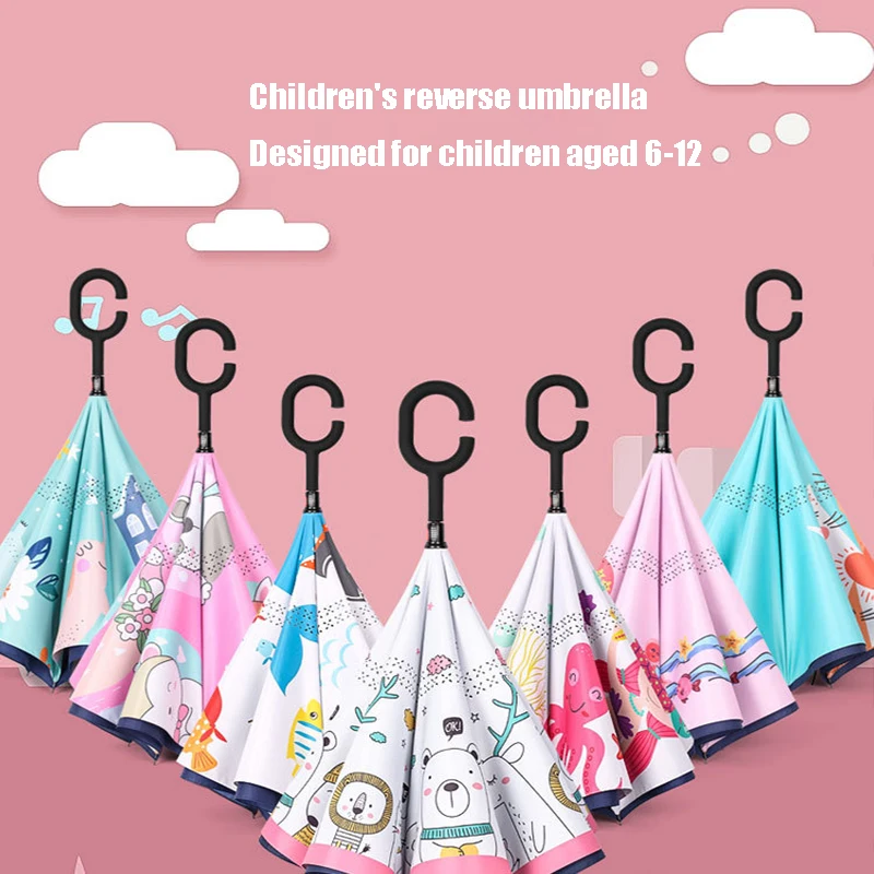 2021 Children's Reverse Umbrella Kawaii Cartoon Sunny umbrella Double-layer Rain And Rain Dual-use Umbrella For Boys And Girls