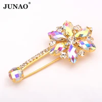 junao 3585mm crystal ab flower glass rhinestone brooch pins gold strass corsage appliques crystal brooches for women decoration