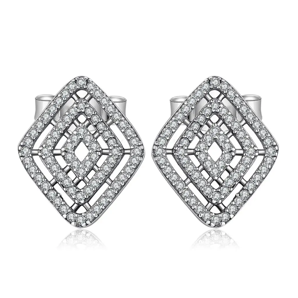 Jewelrypalace 925 стерлингов Серебряные серьги гвоздики Геометрические линии бабочка кубического циркония Модные украшения свадебные