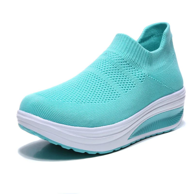 

Stretch Fabric Women's Chunky Sports Shoes Fashion Breathable Rocking Shoes Casual Slip on Loafers Comfy Women's Vulcanize Shoes