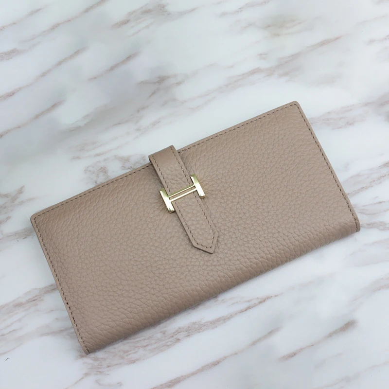 Женские кошельки из натуральной кожи Роскошные Длинные с застежкой и узором Личи